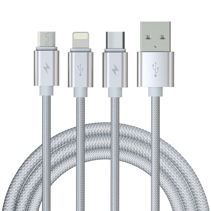 品力源 苹果三星小米安卓多功能USB接口充电线 三合一尼农线1.5m