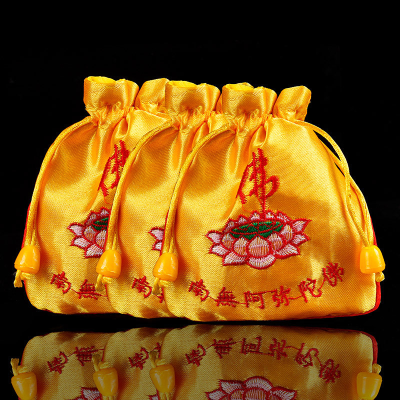 集祥阁 莲花福袋祈福小佛袋念珠袋阿弥陀佛黄色佛教用品袋子佛学荷包 均色