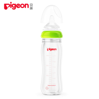 【满99减10元】贝亲（Pigeon）宽口径玻璃奶瓶240ml配L奶嘴绿色旋盖