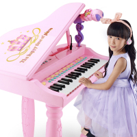 儿童电子琴男孩女孩钢琴带麦克风宝宝益智启蒙玩具可充电小孩音乐琴礼物【豪华版 可爱粉】
