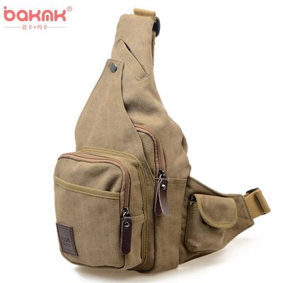 BAKMK芭卡玛卡 男士韩版复古帆布包包潮流时尚户外胸包男包斜挎包-1209