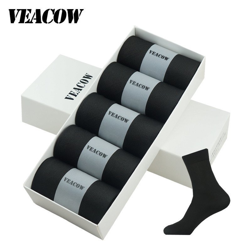 VEACOW[10双装]男士冰丝袜纯色商务浮雕纹中筒丝袜薄透气耐穿袜子薄丝男袜