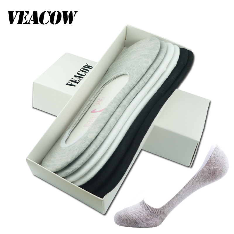 VEACOW [6双装]女士纯棉隐形船袜浅袜薄款硅胶防滑 船袜