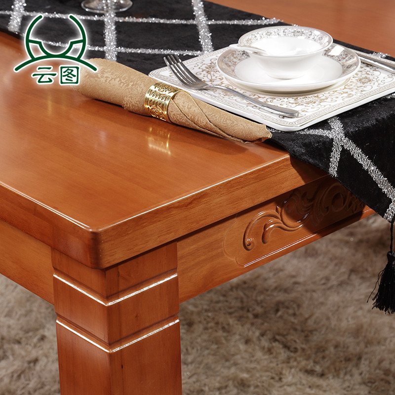 云图家具 小户型实木餐桌餐台 西餐桌椅组合 中式橡木饭桌家具