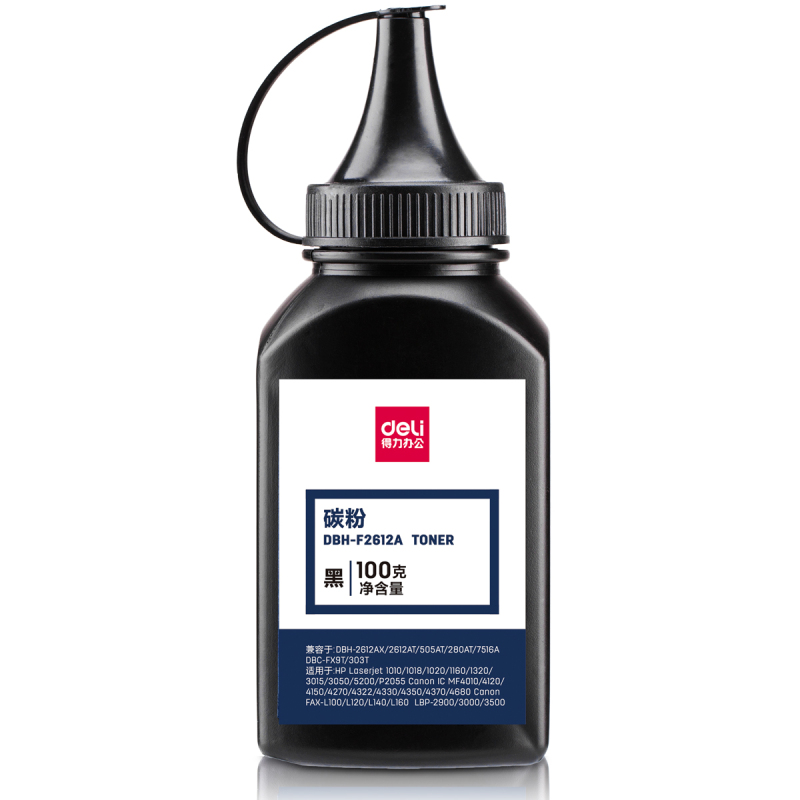 得力DBH-F2612A 加黑 型黑色碳粉 100g盒装激光打印机硒鼓使用墨粉
