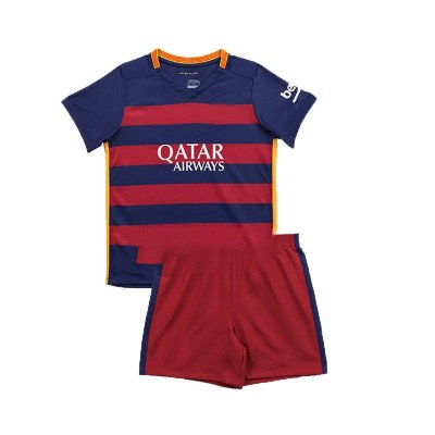 15-16巴塞罗那童装儿童透气短款足球服套装10号梅西巴萨皇马小孩球衣巴塞球迷版