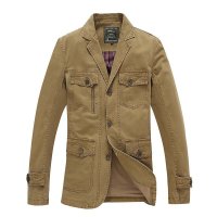2016户外纯棉男式运动休闲单排扣翻领纯色宽松型西装夹克外套