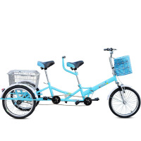 折叠双人三轮车老年人力三轮车亲子自行车可用接送孩子代步车28321