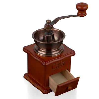 欧伦萨 家用原木手摇磨豆机 古铜色咖啡豆瓷芯磨豆机