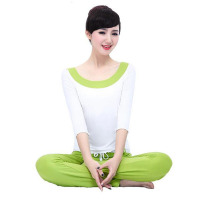 欧伦萨 运动户外瑜伽舞蹈春夏舞蹈服运动服2016瑜伽服休闲白色拼绿色 瑜伽长袖短袖套装