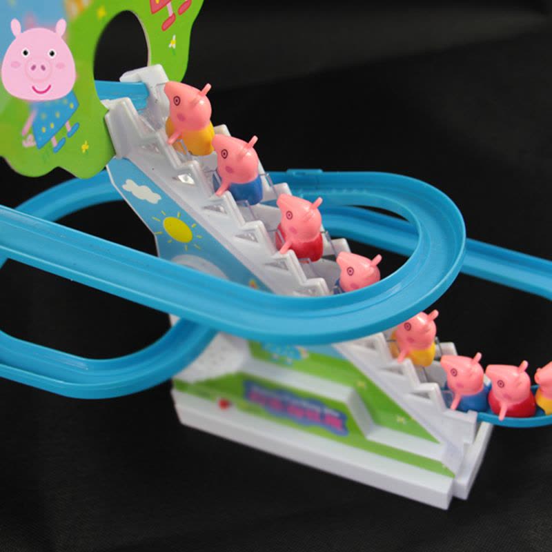 小猪佩琪爬上楼梯玩具 儿童拼装粉红佩佩奇电动滑梯轨道带灯光音乐图片