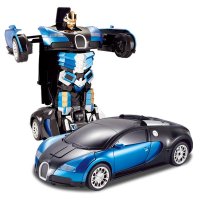 佳奇TT663蓝色遥控变形一键变身金刚玩具充电汽车机器人布加迪男孩玩具车漂移战神