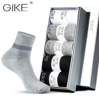GiKE 5双装防臭袜男士吸汗透气纯色中筒袜免洗盒装商务男袜休闲棉袜四季袜子