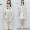 班俏2017夏季新款韩版女装衬衫两件套连衣裙衣服气质名媛裙子套装裙潮
