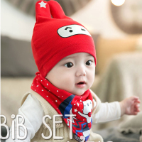 公主妈妈 新款儿童帽子韩国婴儿帽子男童女童宝宝帽子春秋冬季套头棉布韩版三角巾围嘴套装
