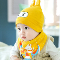 公主妈妈 新款儿童帽子韩国婴儿帽子男童女童宝宝帽子春秋冬季套头棉布韩版三角巾围嘴套装