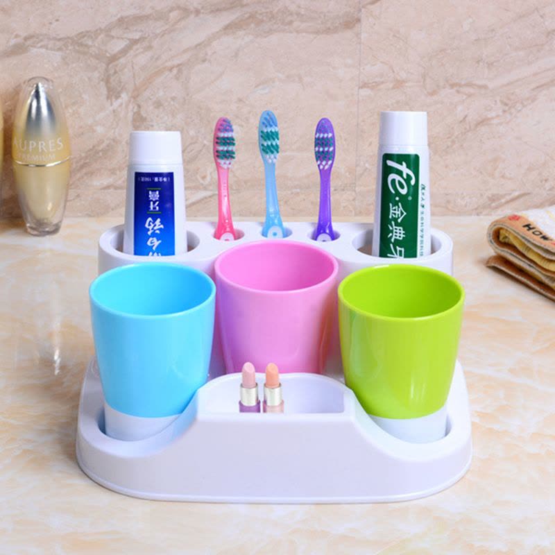 宜莱芙 三口之家带储物格创意牙刷架套装牙刷杯漱口杯套装洗漱用品图片