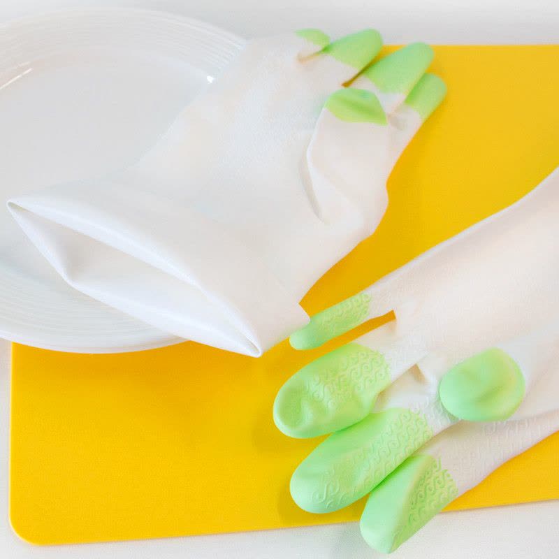 魅洁 家务清洁手套洗碗橡胶手套（中号M）不加绒薄款男女防水乳胶手套 颜色随机发图片
