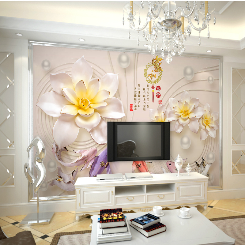 大型壁画电视背景墙壁纸壁画客厅卧室现代中式家和富贵玉雕图视频