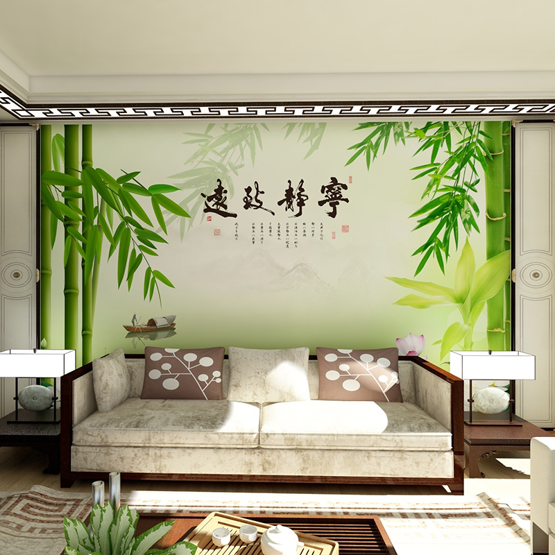 墙布 大型壁画电视背景墙壁纸壁画 客厅卧室宁静致远中式竹子【价格