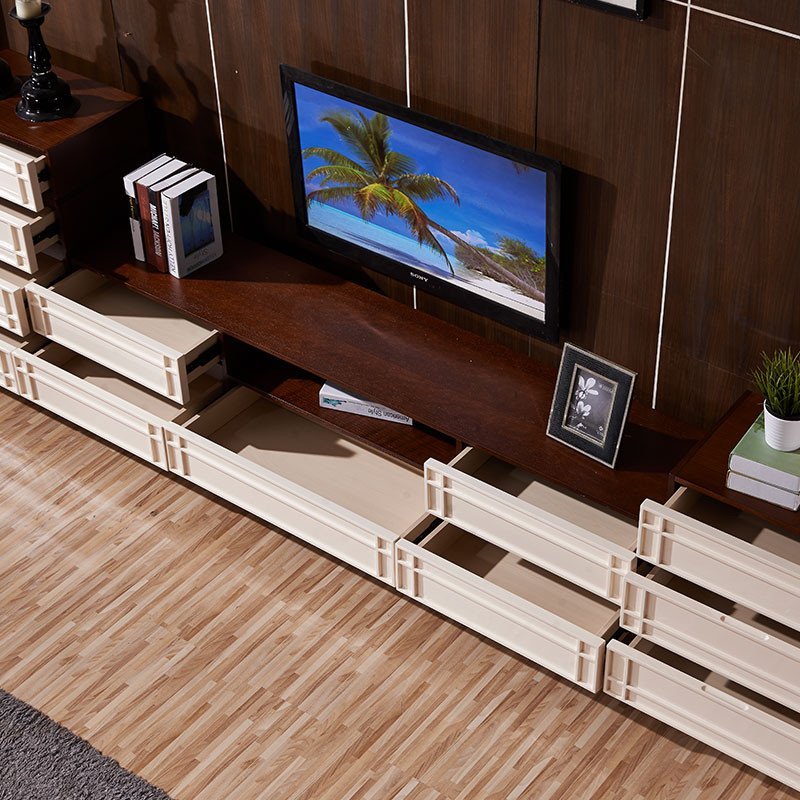 品一 现代简约双层五抽电视柜多功能储物地柜 小户型北欧宜家实木电视柜组合