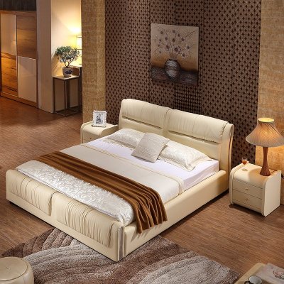 品一 卧室家具 现代简约1.8米床双人床 小户型1.5米真皮软床气动高箱储物床