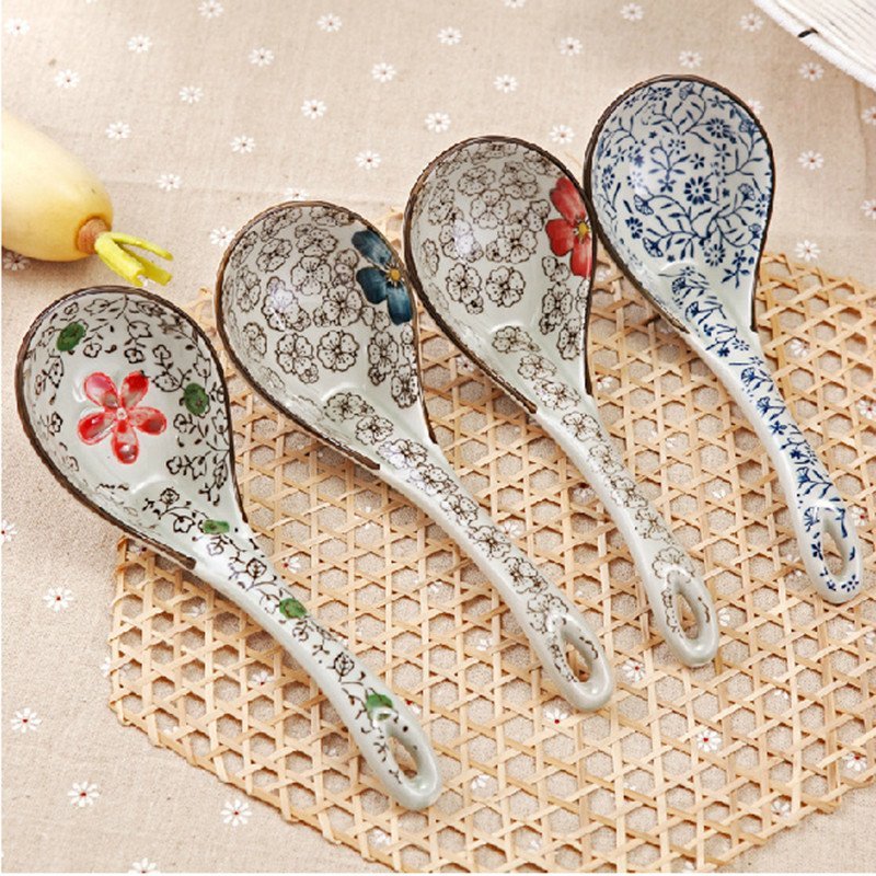 日式和风 大汤勺饭勺系列陶瓷勺 子创意复古汤匙调羹 汤勺