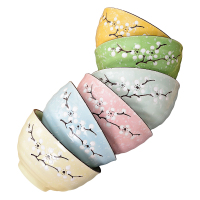 彩帮日式创意家用4.5英寸陶瓷碗饭碗碗六色套装吃饭米饭碗餐具