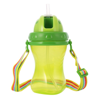 奥克欧Aokeou 儿童易握吸管水杯280ml滑片式饮水杯运动水壶绿色PP材质