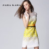 ZARA KARA旗舰店女装2018春装新款黄色印花裙网纱拼接秋季连衣裙子短袖裙