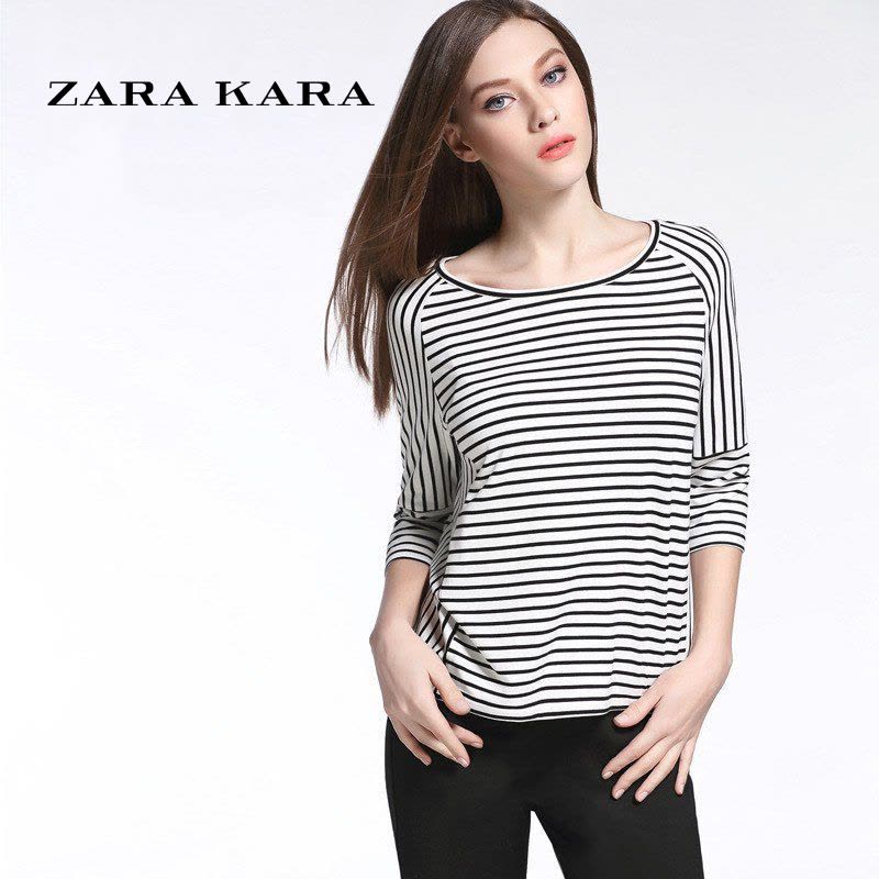 ZARA KARA黑白细横条纹t恤女装宽松海军风短袖体恤女2018夏季春装新款潮图片