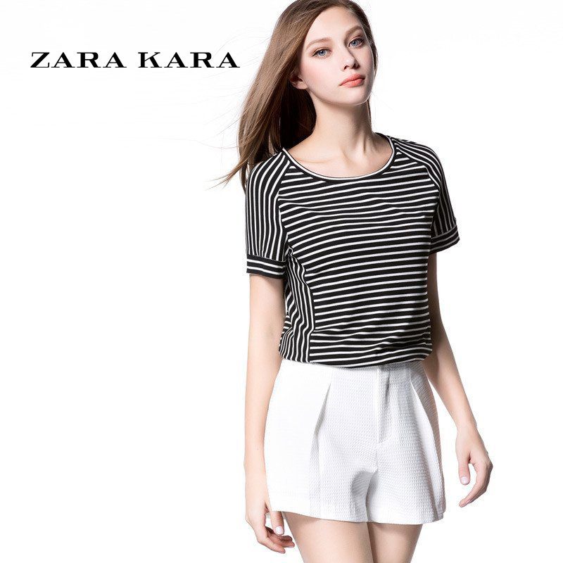 ZARA KARA黑白细横条纹t恤女装宽松海军风短袖体恤女2018夏季春装新款潮