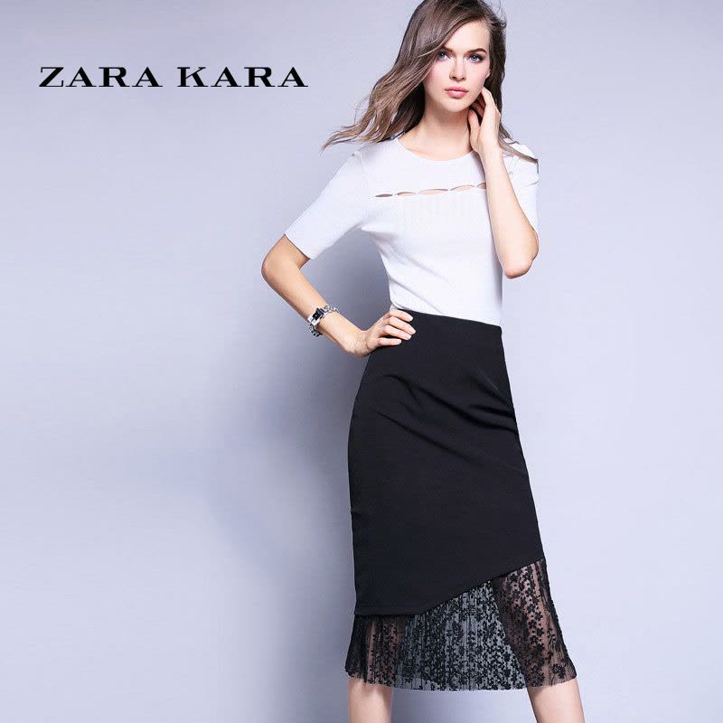 ZARA KARA 新款不规则蕾丝半身裙子女装2018秋装欧美时尚修身百搭包臀裙潮图片