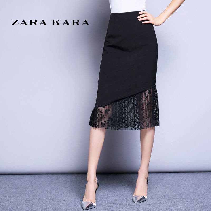 ZARA KARA 新款不规则蕾丝半身裙子女装2018秋装欧美时尚修身百搭包臀裙潮图片