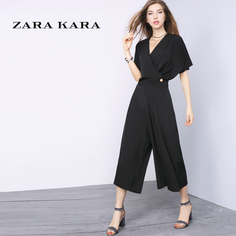 ZARA KARA 时尚裤装套装两件套宽松显瘦V领上衣九分阔腿裤女2018春装新款
