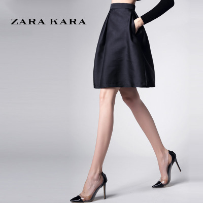 ZARA KARA女装2018春装新款褶皱黑色半身裙短裙子显瘦修身通勤百搭A字裙