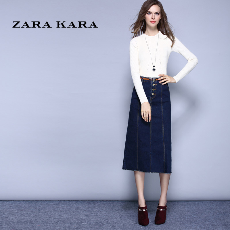 ZARA KARA开叉中长款牛仔半身裙一步包臀裙修身显瘦半裙女2018春装装新款