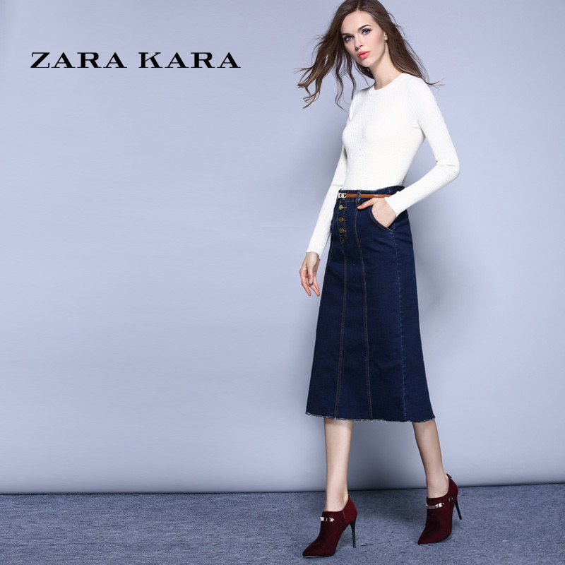 ZARA KARA开叉中长款牛仔半身裙一步包臀裙修身显瘦半裙女2018春装装新款