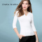 ZARA KARA 白色V领修身T恤女装中长袖紧身七分袖韩版打底衫2018春季新款