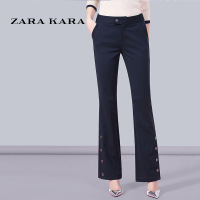 ZARA KARA双排扣开叉高腰喇叭裤修身显瘦微喇休闲裤长裤子2018春季新款C