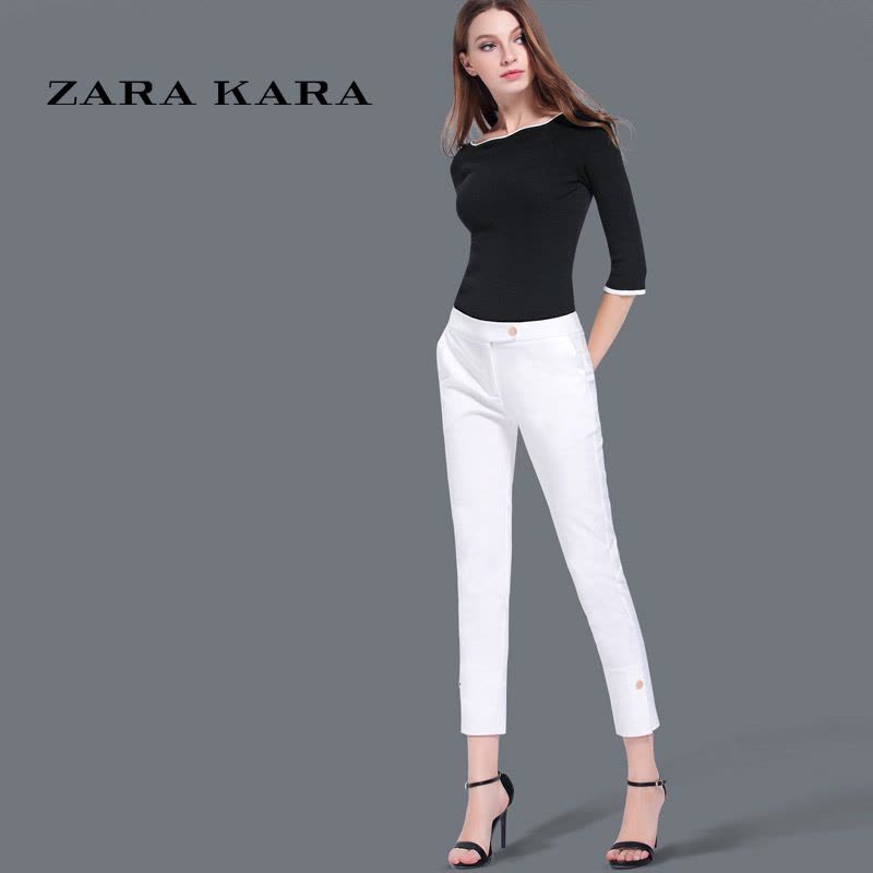 ZARA KARA白色西装裤女修身显瘦铅笔裤小脚裤正装九分裤子2018春季新款图片