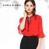 ZARA KARA系带喇叭袖红色雪纺衫宽松显瘦气质小衫百搭上衣韩版2018春夏