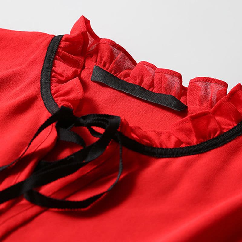 ZARA KARA系带喇叭袖红色雪纺衫宽松显瘦气质小衫百搭上衣韩版2018春夏图片