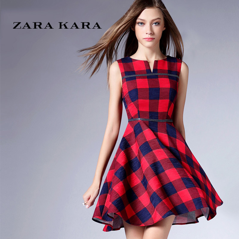 ZARA KARA女装2018春季新品时尚气质格子拼接修身显瘦连衣裙新款夏B