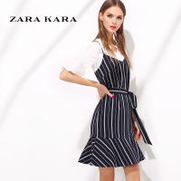 ZK条纹吊带连衣裙衬衫两件套女2018新款夏时尚气质套装裙欧货潮B