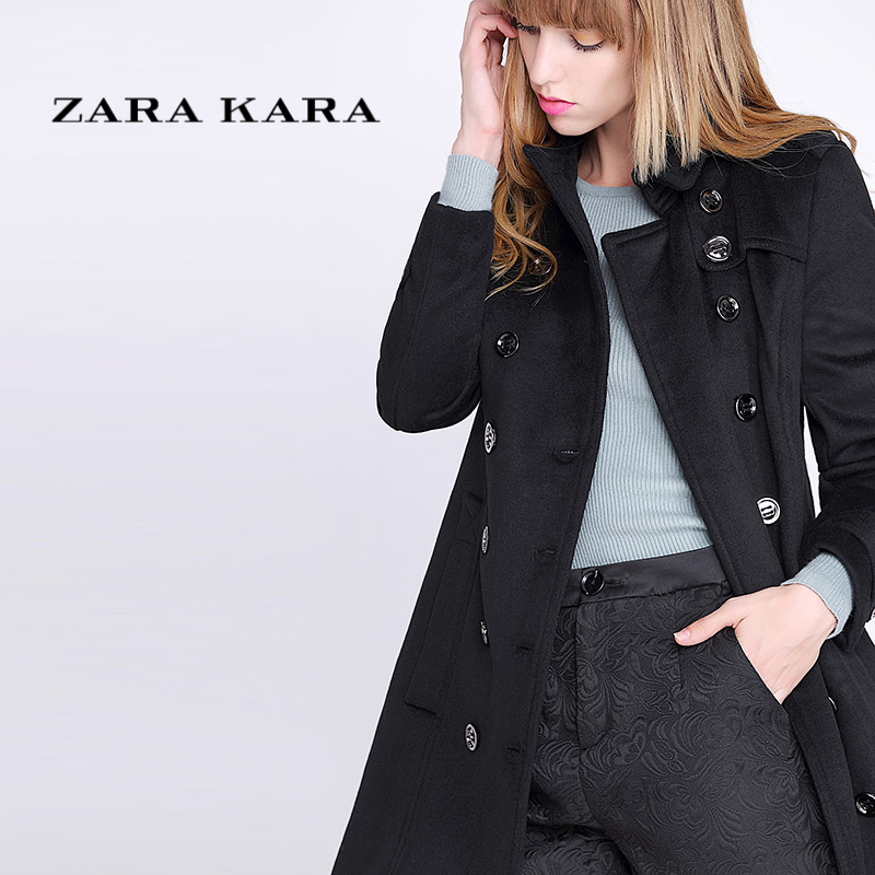 ZARA KARA双排扣羊毛大衣毛呢外套女装中长款修身毛呢子大衣2018秋冬装