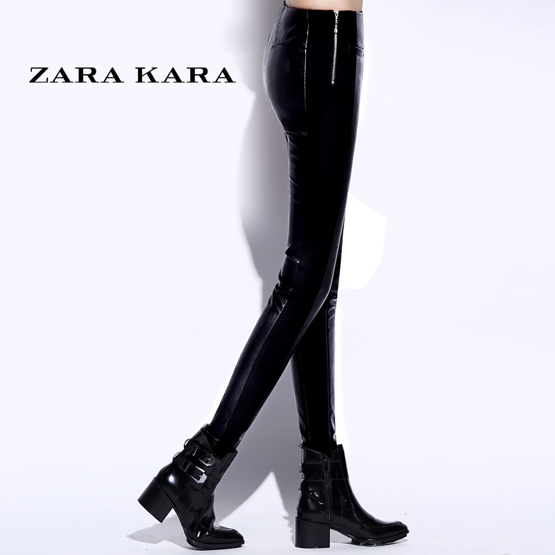 ZARA KARA冬装新款PU皮裤休闲裤女装长裤紧身铅笔裤时尚女