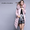 ZARA KARA粉色貉子毛大毛领羽绒服中长款加厚过膝时尚外套2018冬季新款女