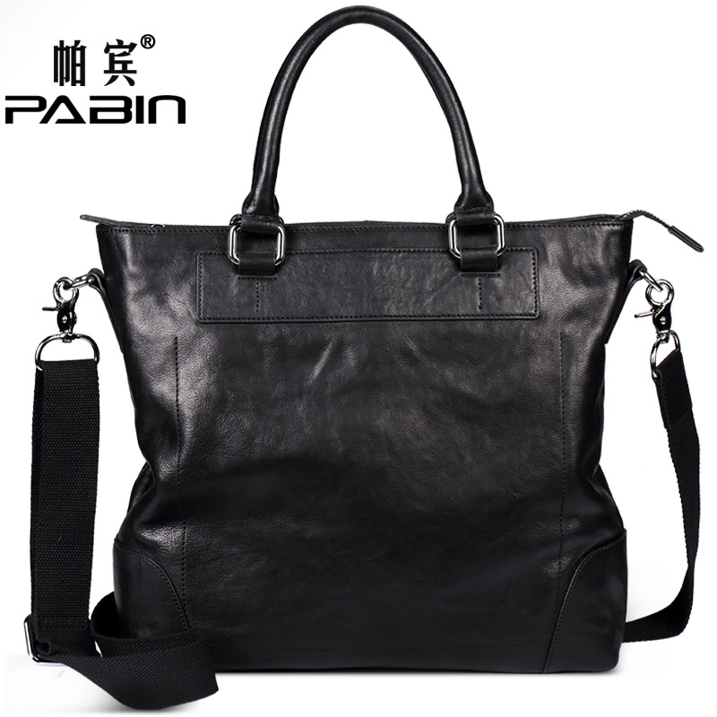 帕宾pabin 手提包男 横款公文包男 休闲单肩 斜挎包 牛皮文件电脑 手拎包