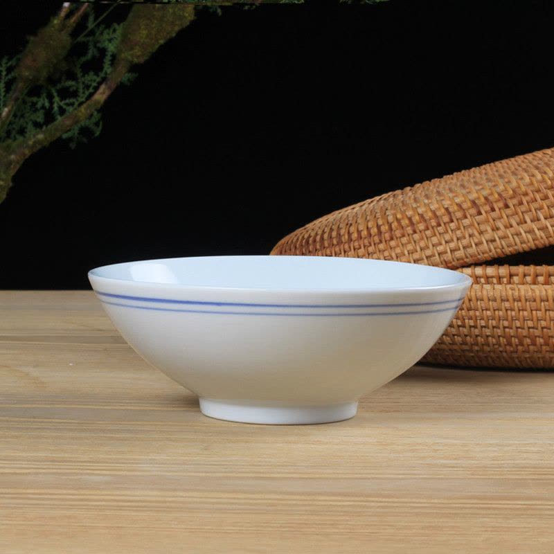 LICHEN景德镇陶瓷老式蓝边碗 高白瓷釉下彩大饭碗面碗一个6英寸 微波炉适用图片